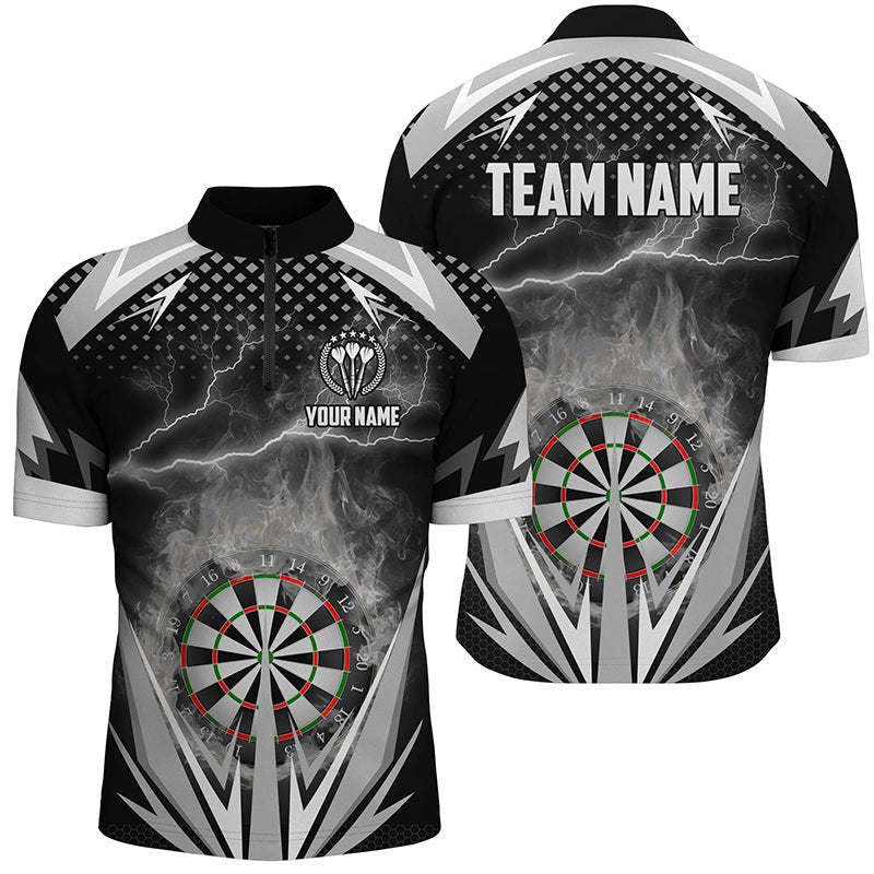 Schwarzes & Weißes Thunder Flame Darts 1/4 Zip Shirt, individuell anpassbares Darts-Shirt für Herren, Dart-Trikot Q419 - Climcat