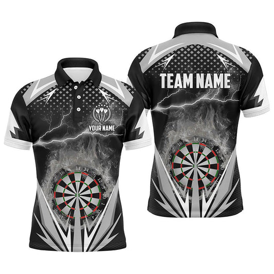 Schwarzes & Weißes Thunder Flame Darts Herren Polo Shirt, individuell anpassbares Darts Shirt für Männer, Dart Trikots X214 - Climcat