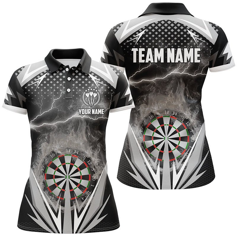 Schwarzes & Weißes Thunder Flame Darts Polo Shirt, individuell anpassbares Darts Shirt für Frauen, Dart Trikots N615 - Climcat
