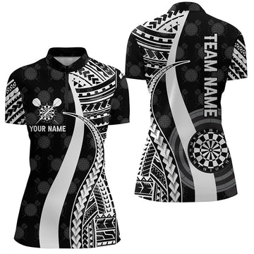 Schwarzes weißes Tribal personalisiertes Dart-1/4-Zip-Shirt, individuelles cooles Dart-Trikot für Frauen Q442 - Climcat