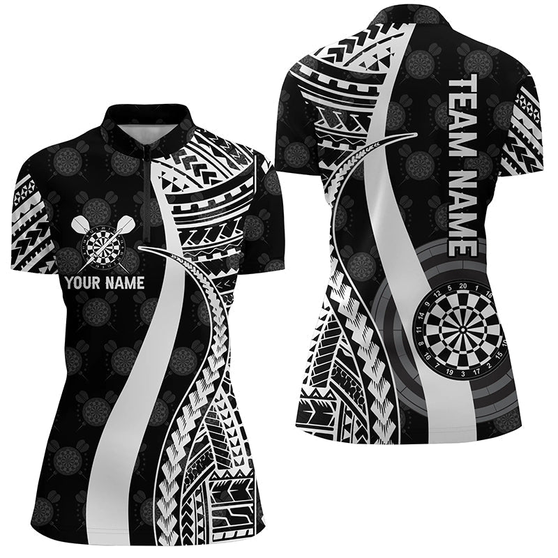 Schwarzes weißes Tribal personalisiertes Dart-1/4-Zip-Shirt, individuelles cooles Dart-Trikot für Frauen Q442 - Climcat