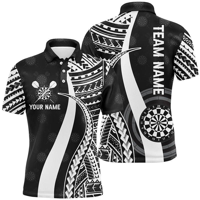 Schwarzes weißes Tribal personalisiertes Herren Darts Polo Shirt, individuell anpassbares cooles Darts Trikot für Männer D258 - Climcat