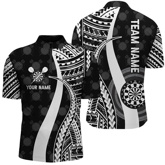 Schwarzes weißes Tribal-Personalisierungs-Darts-1/4-Zip-Shirt, individuell anpassbares cooles Darts-Trikot für Herren W439 - Climcat