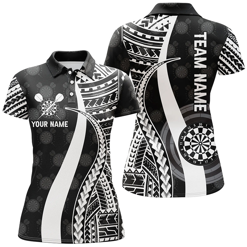Schwarzes weißes Tribal-Personalisierungs-Darts-Polo-Shirt, individuell anpassbares cooles Darts-Trikot für Frauen F128 - Climcat