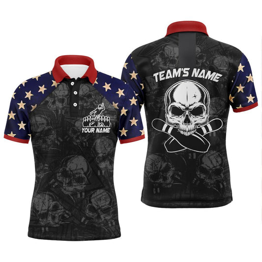 Skull Bowling Polo Shirt für Herren, individuelles Name Team Bowlers Trikot, kurzärmlig B100 - Climcat