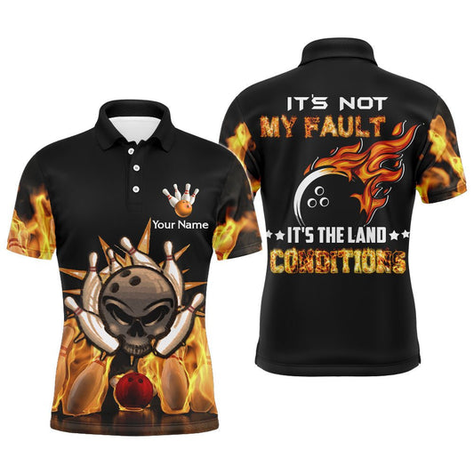 Skull Flame Bowling Polo Shirt für Herren, Lustiges individuelles Bowlershirt, Kurzarm B102 - Climcat