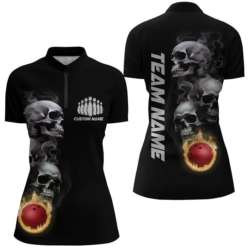 Skull Tattoo Flame Bowling Ball Damen Polo Bowling Shirts, Personalisiertes Bowling Outfit P5251 - Climcat