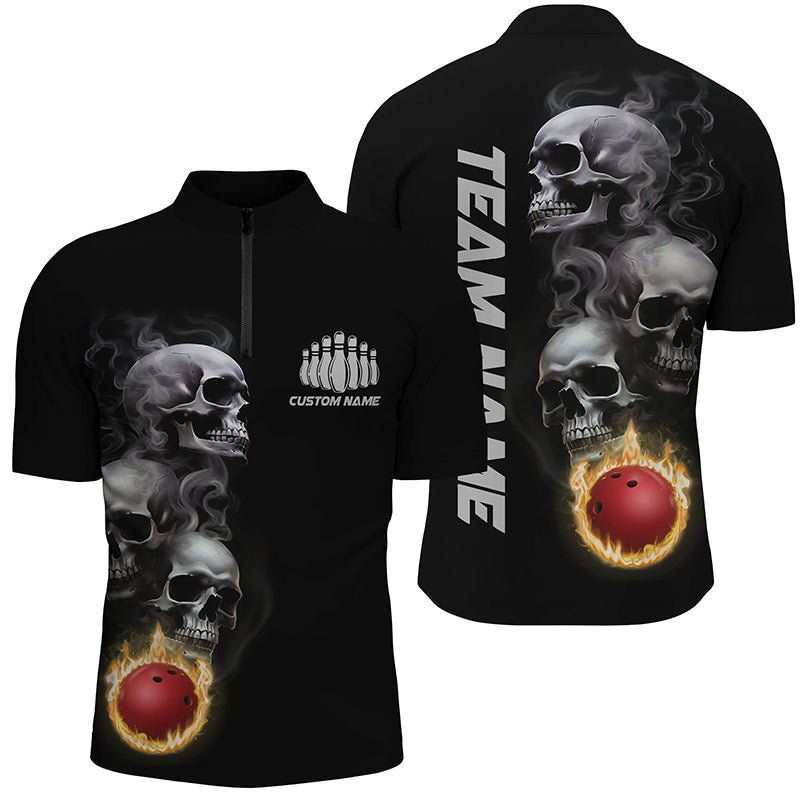 Skull Tattoo Flame Bowling Ball Herren Polo Bowling Shirts, Personalisiertes Bowling Team Outfit P5251 - Climcat