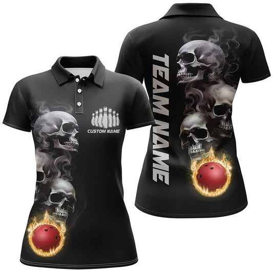 Skull Tattoo Flame Bowling Ball Herren Polo Bowling Shirts, Personalisiertes Bowling Team Outfit P5251 - Climcat