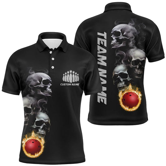 Skull Tattoo Flame Bowling Ball Herren Polo Bowling Shirts, Personalisiertes Bowling Team Outfit P5251 - Climcat