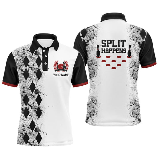 Split Happens Personalisiertes Bowling-Shirt für Herren - Liga Bowling Trikot mit Namen - Herren Polo Shirt B136 - Climcat