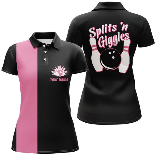 Splits'n Giggles Bowling Polo Shirt für Damen - Personalisiertes pinkes Retro-Bowlingtrikot Q5967 - Climcat