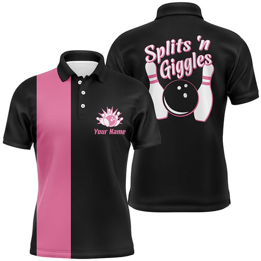 Splits'n Giggles Bowling Polo Shirt für Herren - Personalisiertes pinkes Retro-Bowlingtrikot Q5967 - Climcat