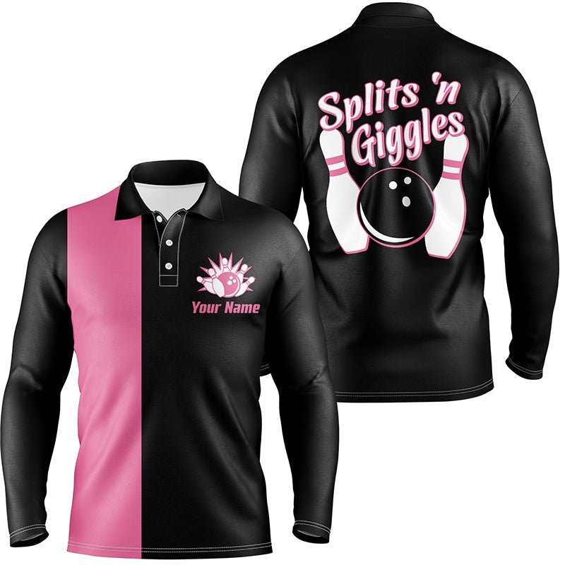 Splits'n Giggles Bowling Polo Shirt für Herren - Personalisiertes pinkes Retro-Bowlingtrikot Q5967 - Climcat