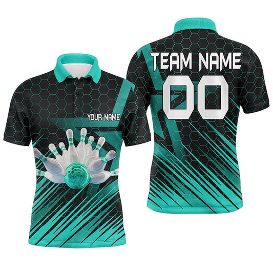 Türkises Bowling-Shirt für Herren | Personalisiertes Polo Bowling Trikot | 3D Bowling Team Shirt für Herren | Q6224 - Climcat