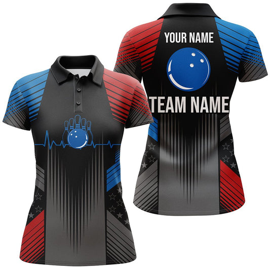 USA Bowling Shirt für Damen - Personalisiertes Bowling Polo-Shirt für Teams - Patriotisches Bowling Trikot D24 - Climcat