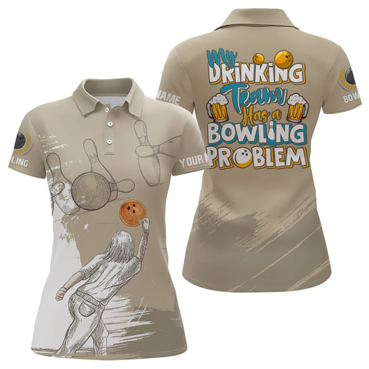 Vintage Damen Bowling Polo Shirt Personalisiert Mein Trinkteam hat ein Bowling-Problem Team Liga Trikots Q7017 - Climcat