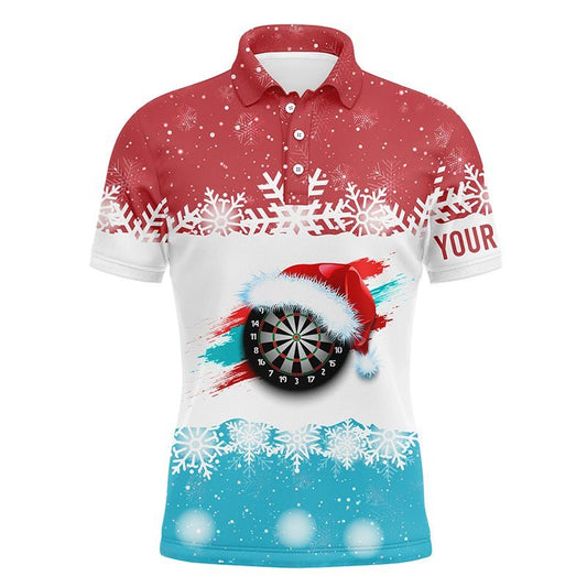 Weihnachts-Dart-Polo-Shirt für Herren in Rot und Blau mit Santa-Darts-Motiv, Dart-Shirt für Männer, Dart-Trikot A294 - Climcat