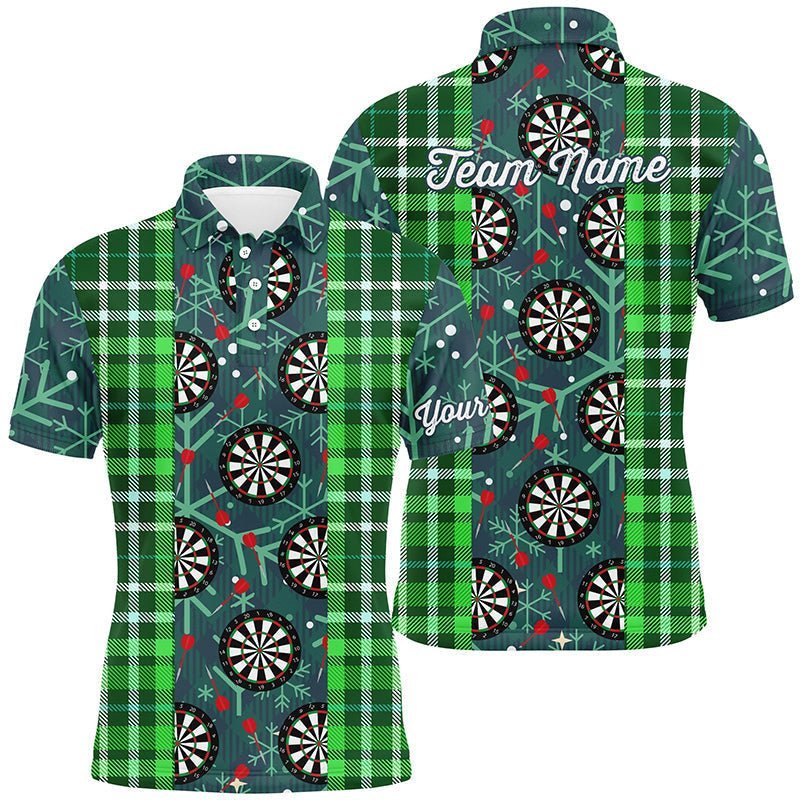 Weihnachts-Darts Flanell-Karo-Muster Herren Polo-Shirt, individuell anpassbares Darts-Trikot für Männer, Grün V292 - Climcat