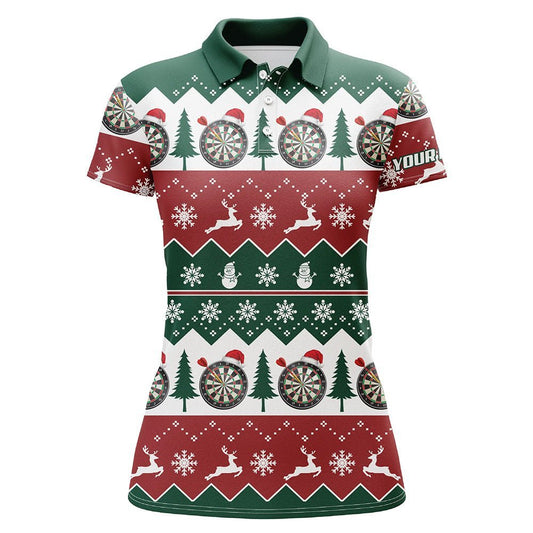 Weihnachtsbaum Schneeflocken Damen Darts Polo Shirt, individuell anpassbares Weihnachts-Darts-Shirt für Frauen Q585 - Climcat