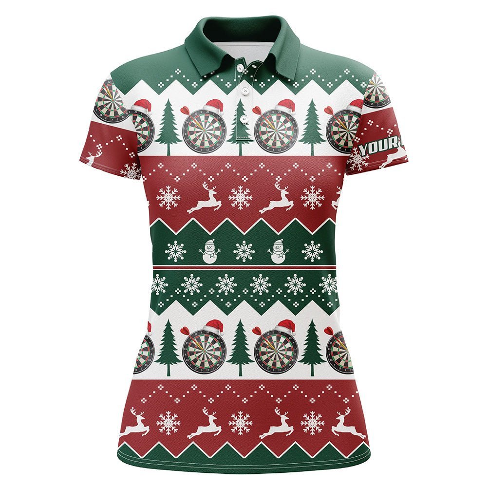 Weihnachtsbaum Schneeflocken Damen Darts Polo Shirt, individuell anpassbares Weihnachts-Darts-Shirt für Frauen Q585 - Climcat