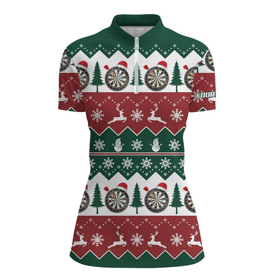 Weihnachtsbaum Schneeflocken Darts 1/4 Zip Shirt, individuell anpassbares Weihnachts-Darts-Shirt für Damen M740 - Climcat