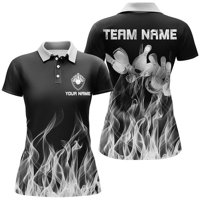 Weißes Flammen Damen Bowling Polo Shirt schwarz - Personalisierte Bowling Team Shirts Q6821 - Climcat