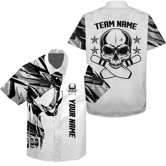 Weißes Tarnmuster Bowling hemd Shirt mit individuellem Namen und Teamnamen Skull Bowling, Team Bowling Shirts Q4699 - Climcat