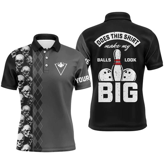 Witziges schwarzes Skull Bowling Polo-Shirt für Herren mit individuellem Namen - Macht dieses Shirt meine Bälle groß aussehen? Q4666 - Climcat